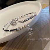 平安竹节银手镯女纯银年轻款 999足银开口银镯子实心小众生日礼物