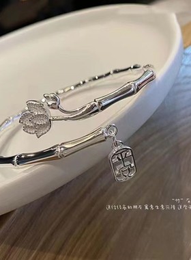 竹节手镯开口银镯子礼物民族风女