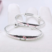 925纯银手镯卡通小猫咪公主学生银镯子女儿童满月礼物亲子款 手饰