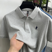 下摆开叉 100%棉宽松POLO衫 短袖 男士 纯色小马标刺绣翻领t恤男