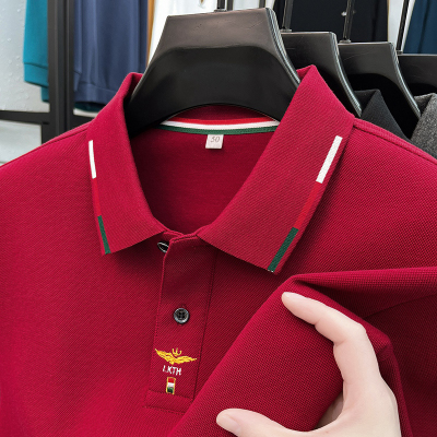 刺绣100%纯棉红色高端爸爸装长袖