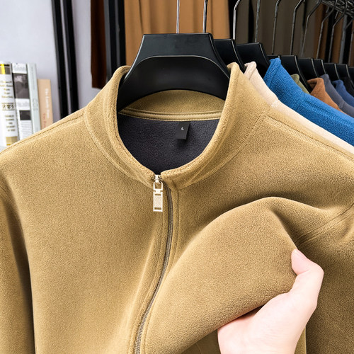 双面摇粒绒开衫男保暖立领抓绒衣