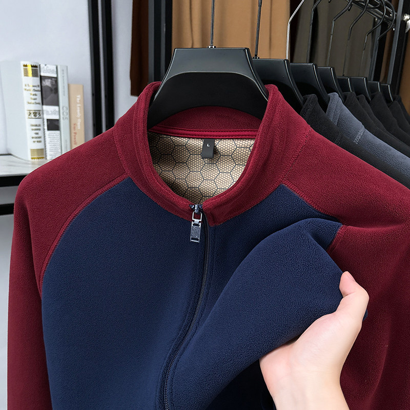 双面摇粒绒保暖卫衣拼色插肩袖