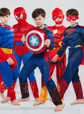 万圣节服装儿童复仇者联盟美国队长钢铁侠超人蜘蛛侠擎天柱肌肉服