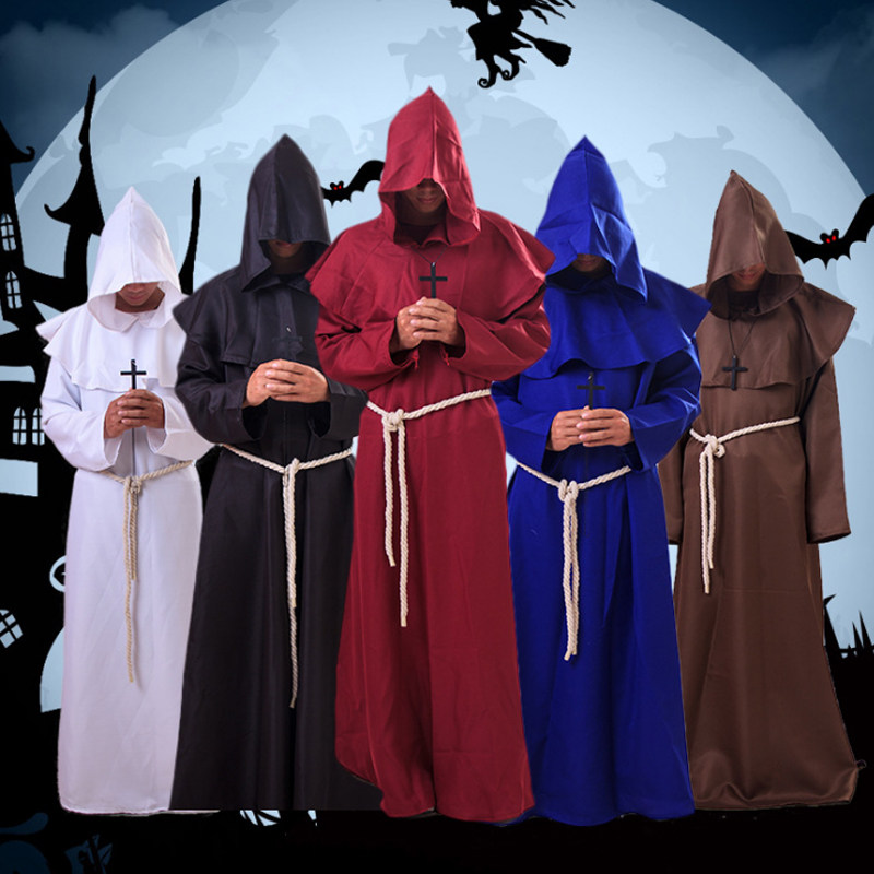 万圣节新款教士袍中世纪男牧师巫师僧侣服装神父死神徒服舞台服装