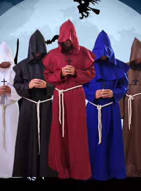 万圣节新款教士袍中世纪男牧师巫师僧侣服装神父死神徒服舞台服装