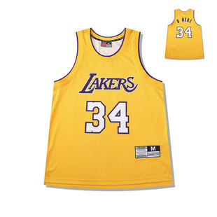 湖人队奥尼尔34号队服美式复古背心麦迪杜兰特加内特网眼球衣潮男