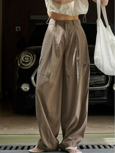 街头高腰轻薄休闲防晒裤 春夏新款 子女 裤 ManMans棕色日系阔腿工装