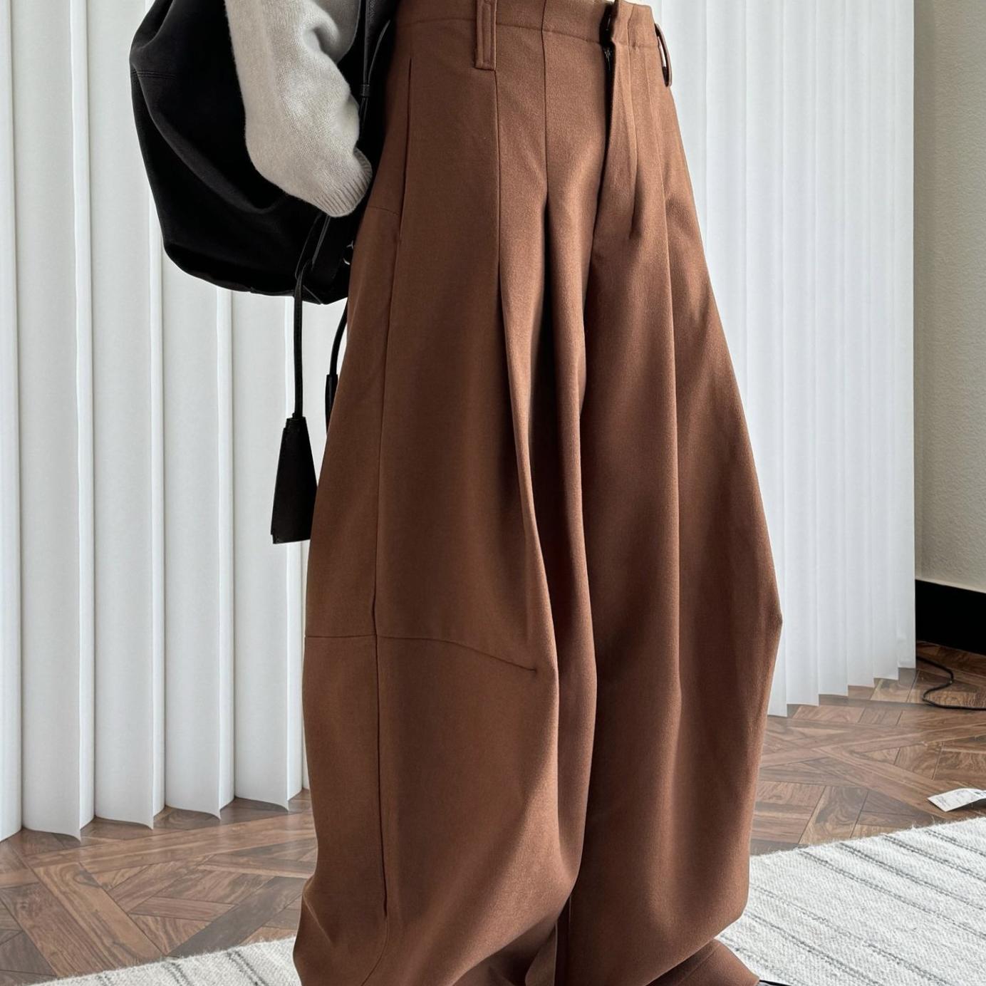 高腰阔腿挺括加厚长裤