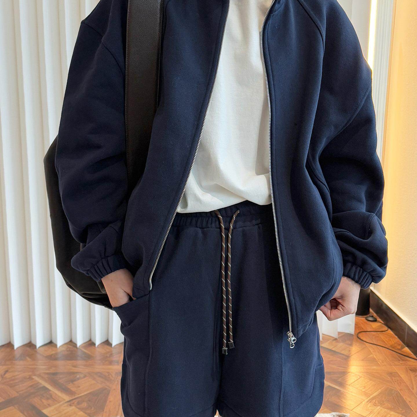 ManMans藏蓝纯棉卫衣卫裤秋季新款韩系休闲运动感舒适透气套装女