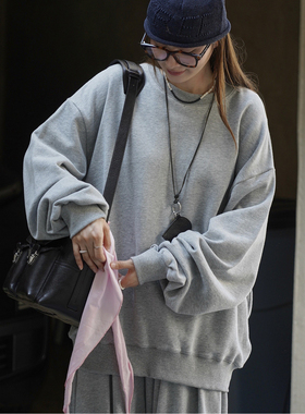 ManMans空气感廓形灰色卫衣早秋新款韩版松弛基础垂感休闲上衣女