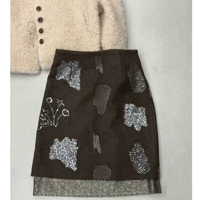 运补6-10 【格子家】冬季重工珠绣拼接纱纱半身裙B618