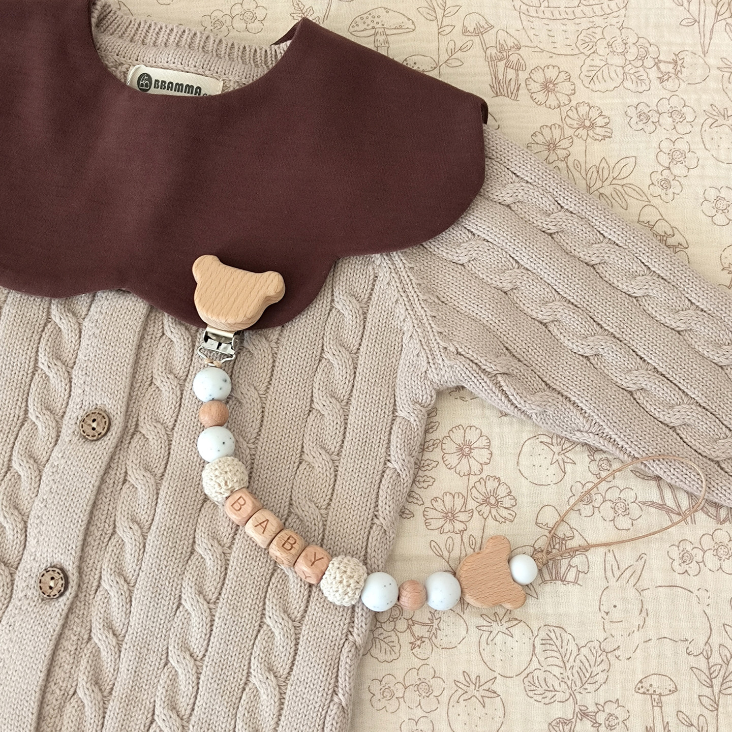 定制名字奶嘴链宝宝牙胶防掉链婴儿安抚奶咀鏈夹子硅胶 原木ins风