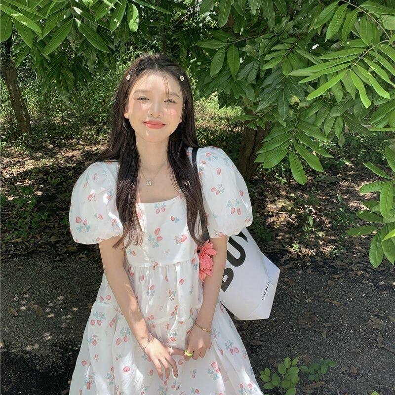 法式夏季奶甜碎花小个子连衣裙