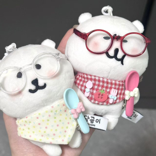 可爱13cm自嘲熊装饰围兜眼镜套装超萌可爱10cm番茄娃衣口水巾套装