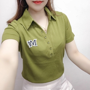 t恤女2023新款夏季休闲字母polo衫韩版时尚百搭显瘦女装短袖上衣T