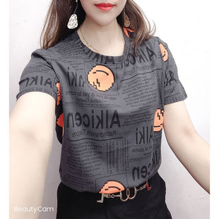网红爆款短袖女t恤夏装2025年新款字母印花体恤宽松显瘦减龄上衣T