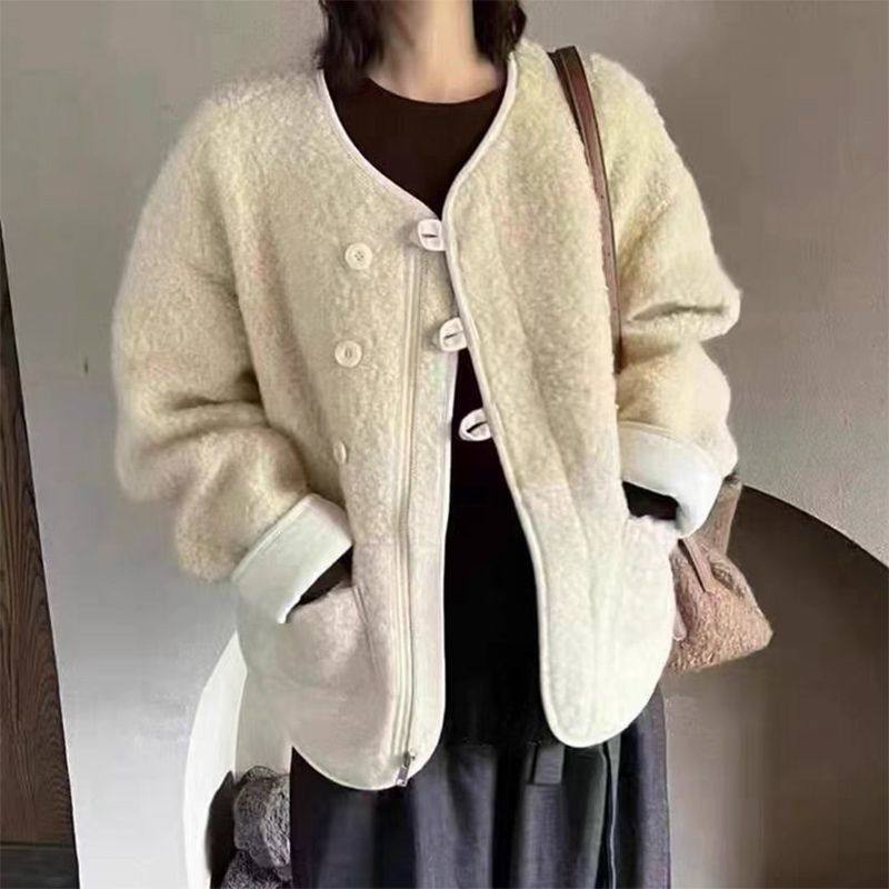 欧货皮毛一体外套女2025秋冬新款加绒保暖摇粒绒羊羔毛毛绒绒上衣