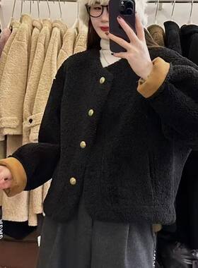 小个子羊羔毛外套女冬季2025新款加厚皮毛一体颗粒绒休闲减龄上衣