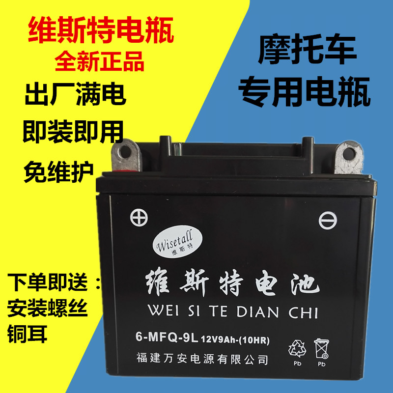 维斯特摩托车电瓶免维护12v9a踏板车125助力弯梁110三轮车蓄电池