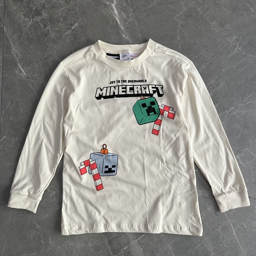 120 -152外贸童装出口西*牙男女中大童精梳棉上衣圆领长袖水印T