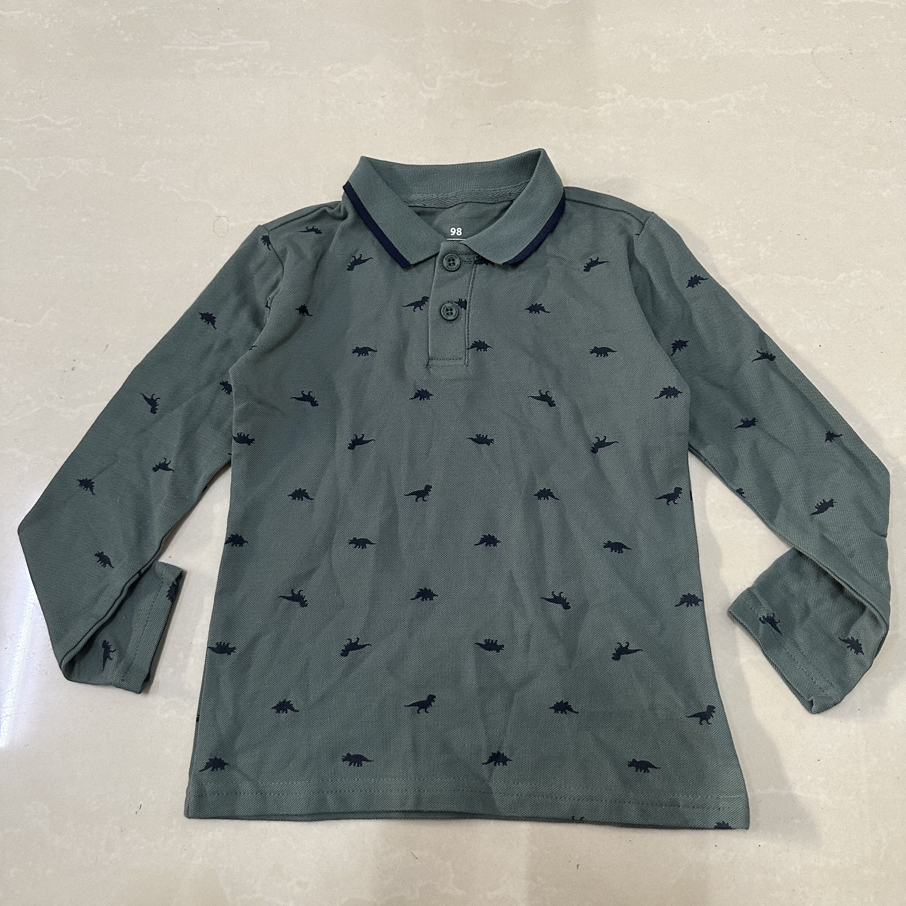 外贸欧美单男童polo领纯棉长袖秋衣全棉中小童恐龙印花百搭休闲萌
