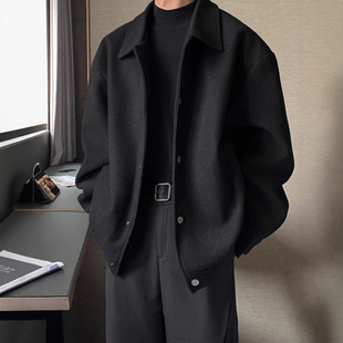 新款韩系毛呢大衣男款秋冬熟稳重外套男士潮流翻领夹克百搭宽松