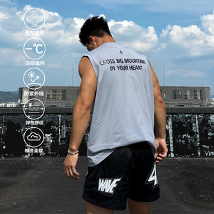 T恤美式 SATJDM国潮夏季 背心速干凉感抗菌运动小领口坎肩宽松无袖