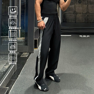 Satjdm运动长裤 跑步国潮 梭织刺绣健身运动速干直筒宽松拼接美式