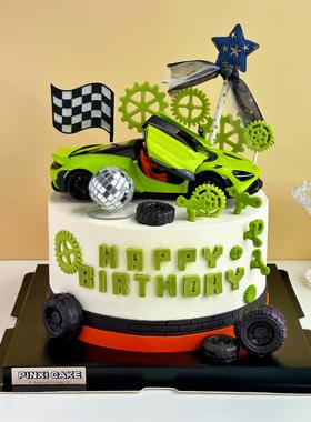 绿色橙色跑车蛋糕装饰红色跑车赛车敞篷车越野车摆件男神男士生日