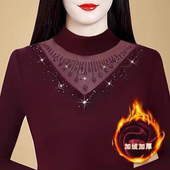 女2025新款 女装 网纱上衣时尚 大码 内搭百搭 妈妈装 春秋蕾丝打底衫