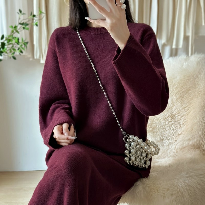秋冬女100%羊毛针织裙毛衣套连衣裙