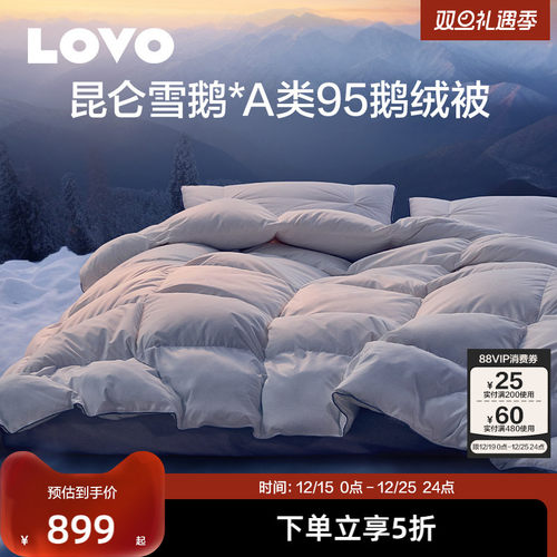 乐蜗95白鹅绒羽绒被秋冬被子