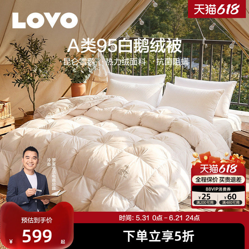 罗莱家纺LOVO乐蜗羽绒被95白鹅绒被子被芯夏凉被空调被春秋子母被