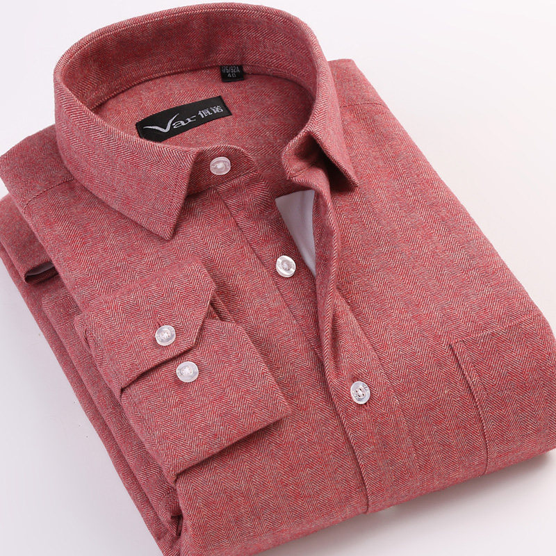 var佤诺冬季新款加绒男士长袖商务保暖衬衫桑蚕丝加厚寸衣夹棉