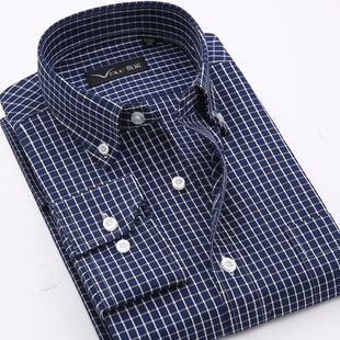 商务休闲牛津纺男式 var高端纯棉男士 抗皱爸爸装 格子衬衫 寸衣 长袖