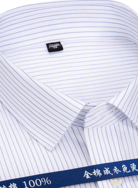 var高支棉DP免烫全棉男士长袖蓝条纹衬衫商务正装高级感工作服