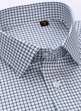var高端纯棉成衣免烫细格子长袖衬衫男士商务正装高级感工装