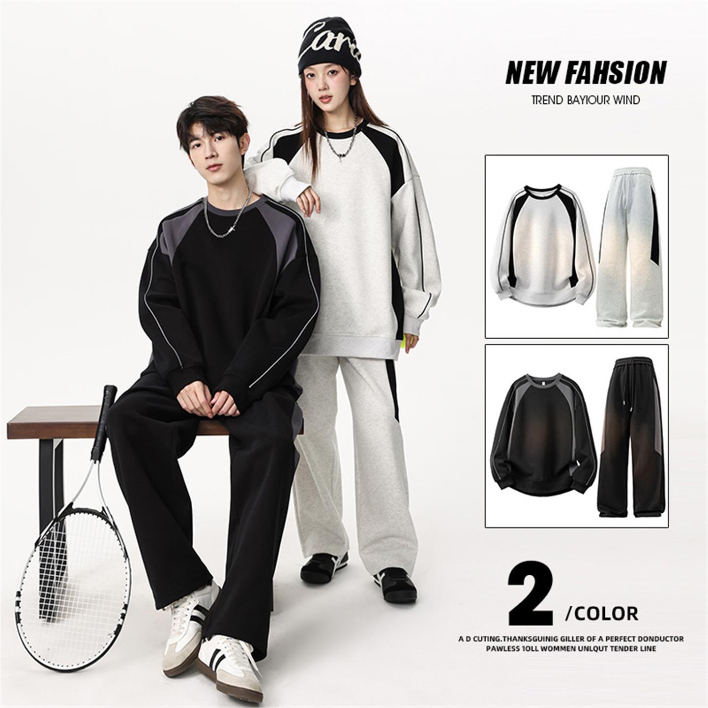 裴乐套装男士撞色运动服春秋季2025新款情侣宽松休闲青少年男生女