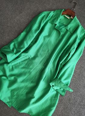 chun原好品质真丝双宫中长款宽松开衫外套女绿色桑蚕丝风衣
