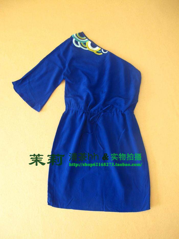 高端大牌真丝宴会年会晚礼服气质女神单肩单袖露肩桑蚕丝连衣裙