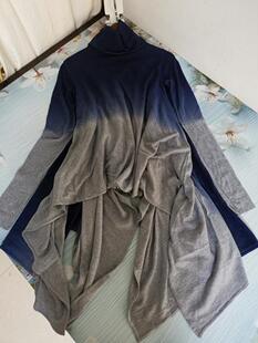 美丽奴羊毛长袖 不规则毛衣披肩保暖舒 翻领高领套头渐变纯色中长款