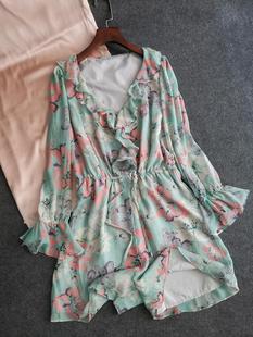 真丝连体裤 桑蚕丝春夏季 时尚 2020春季 热裤 碎花木耳边女装 裤 潮 新品