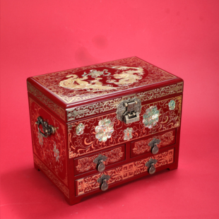 平遥漆器复古首饰盒三金珠宝高档收纳盒螺钿镶嵌木质妆奁结婚陪嫁