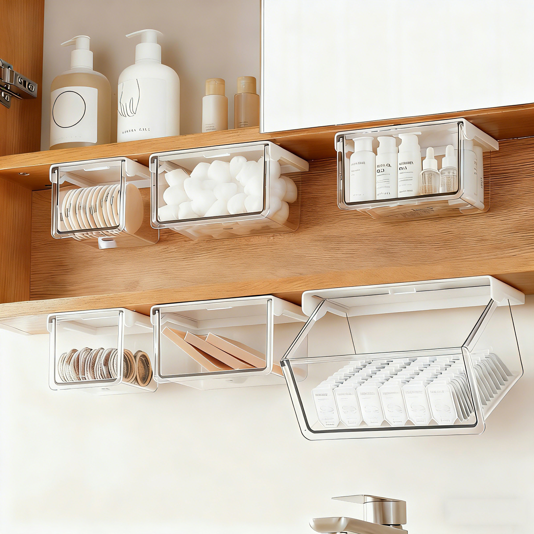 镜柜下悬挂抽屉式收纳盒透明亚克力分层储物盒洗手间置物收纳神器,收纳整理,镜柜收纳盒,淘宝优惠券,粉丝福利购,淘宝优惠卷