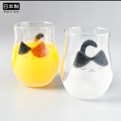 日本进口aderia猫咪玻璃杯