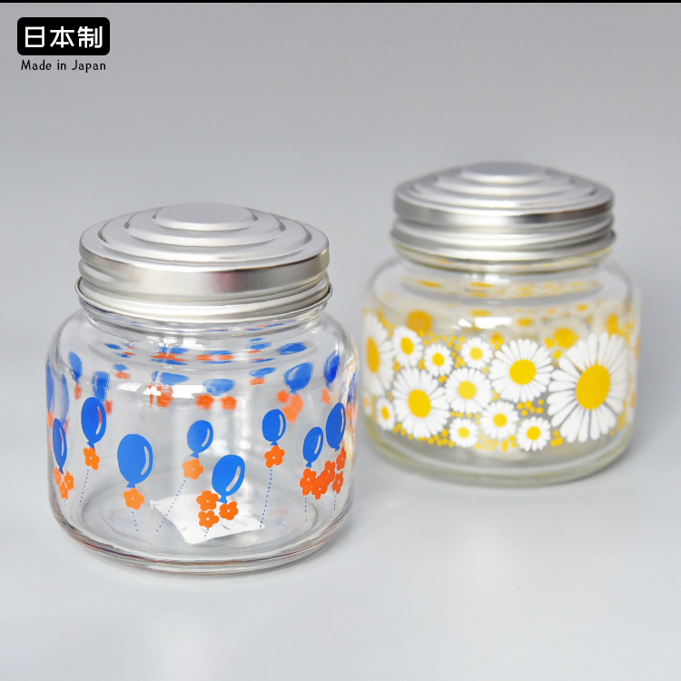 日本进口石塚硝子昭和复古彩色玻璃罐杂粮小号饼干储物罐带盖瓶子