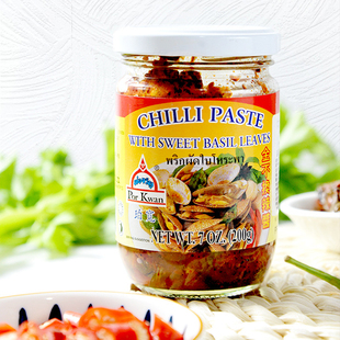 泰国原装进口PorKwan珀宽金不换辣酱罗勒辣椒酱调味酱料酱汁200g