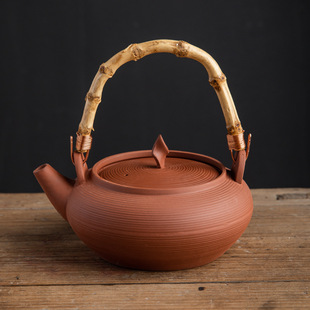 潮汕工夫茶柿饼提梁薄胎砂铫壶藤编把手烧水壶炭炉茶炉潮州红泥壶