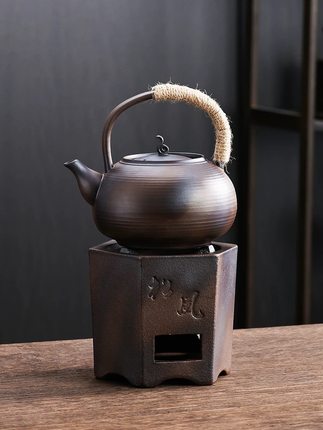 围炉煮茶炉复古手工炭炉烧水壶家用陶土柴烧炭火炉茶具茶道沙铫壶